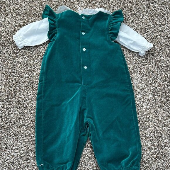 Vintage 80s Green and White Kids Christmas Candy Cane Bear Romper Blouse - Picture 12 of 16